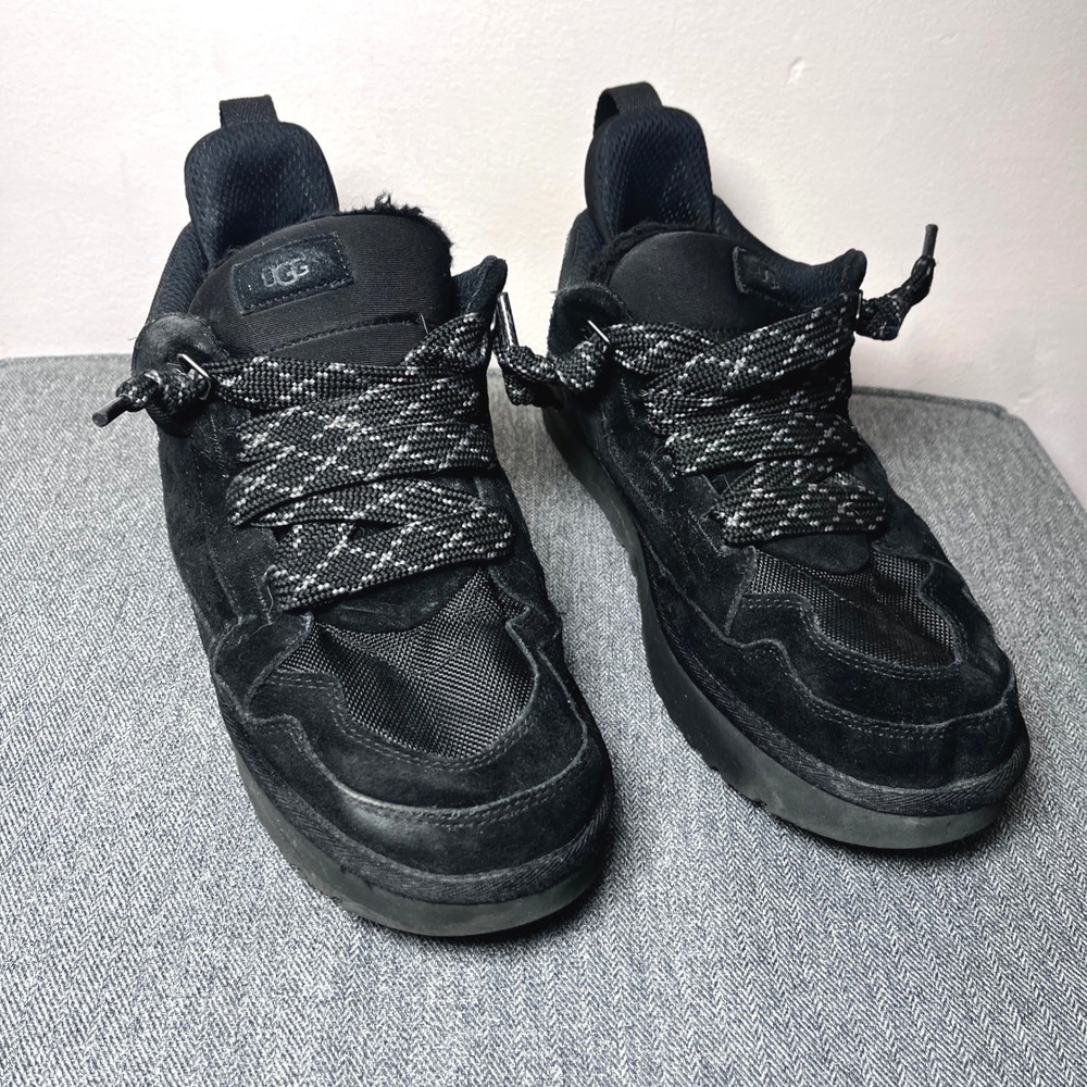 UGG Black Lowmel Sneakers Chunky Low-Top Suede Mesh Size 13 Patterned Laces